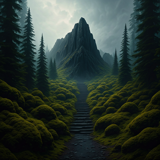 Bosque nublado y formación volcánica oscura en Guatemala